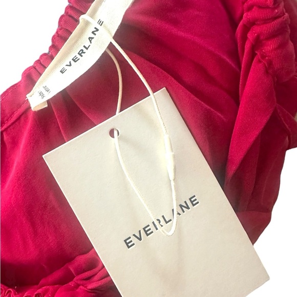 NWT Everlane Women's Red Fuchsia Tie Collar Silk Feel Blouse Size Medium - Picture 2 of 9